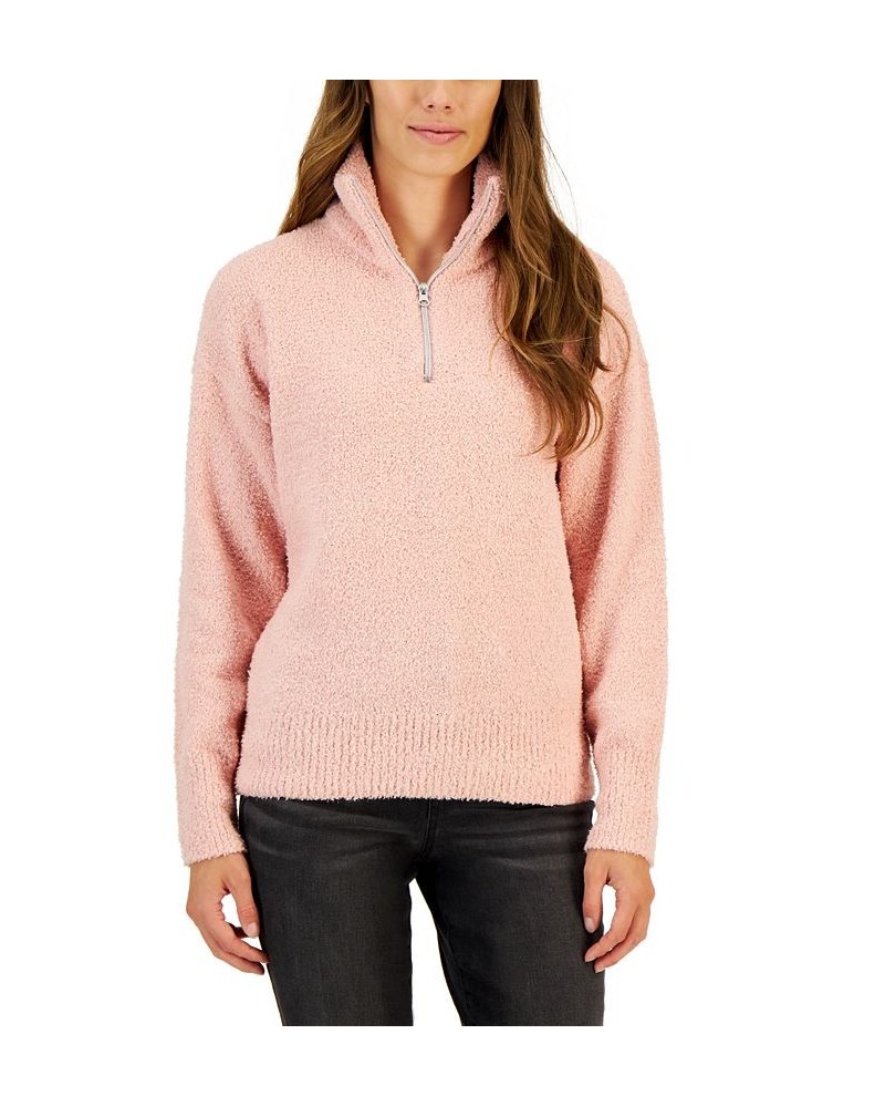 Women's Mock-Neck Quarter-Zip Sweater Silver Pink $15.98 Sweaters