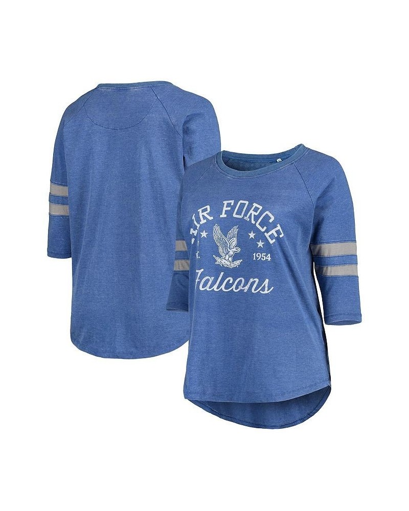 Women's Royal Air Force Falcons Plus Size Jade Vintage-Like Washed Raglan 3/4 Sleeve T-shirt Royal $30.79 Tops