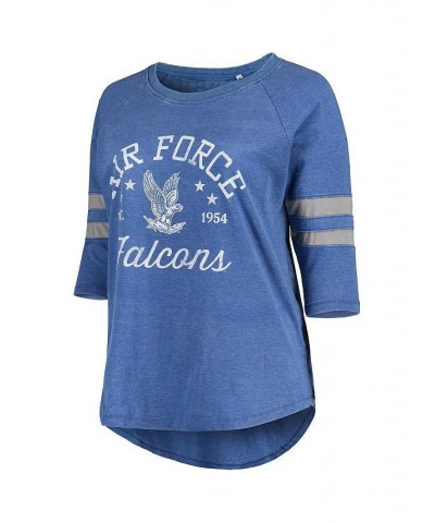 Women's Royal Air Force Falcons Plus Size Jade Vintage-Like Washed Raglan 3/4 Sleeve T-shirt Royal $30.79 Tops