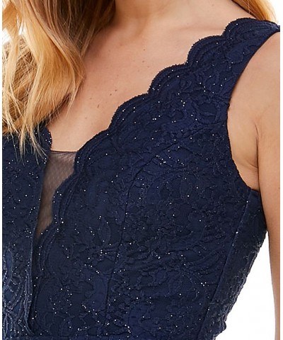 Juniors' V-Neck Glitter Lace Dress Med Navy $35.60 Dresses