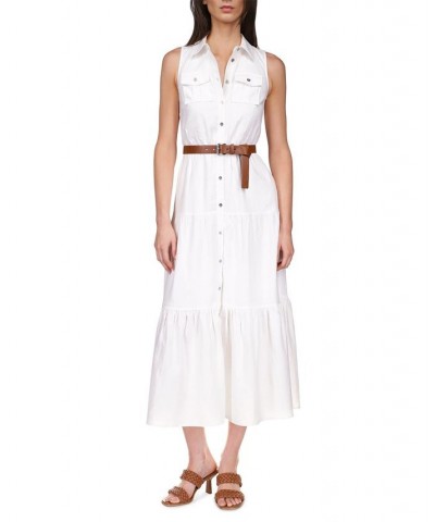 Petite Belted Tiered Sleeveless Maxi Dress White $69.70 Dresses