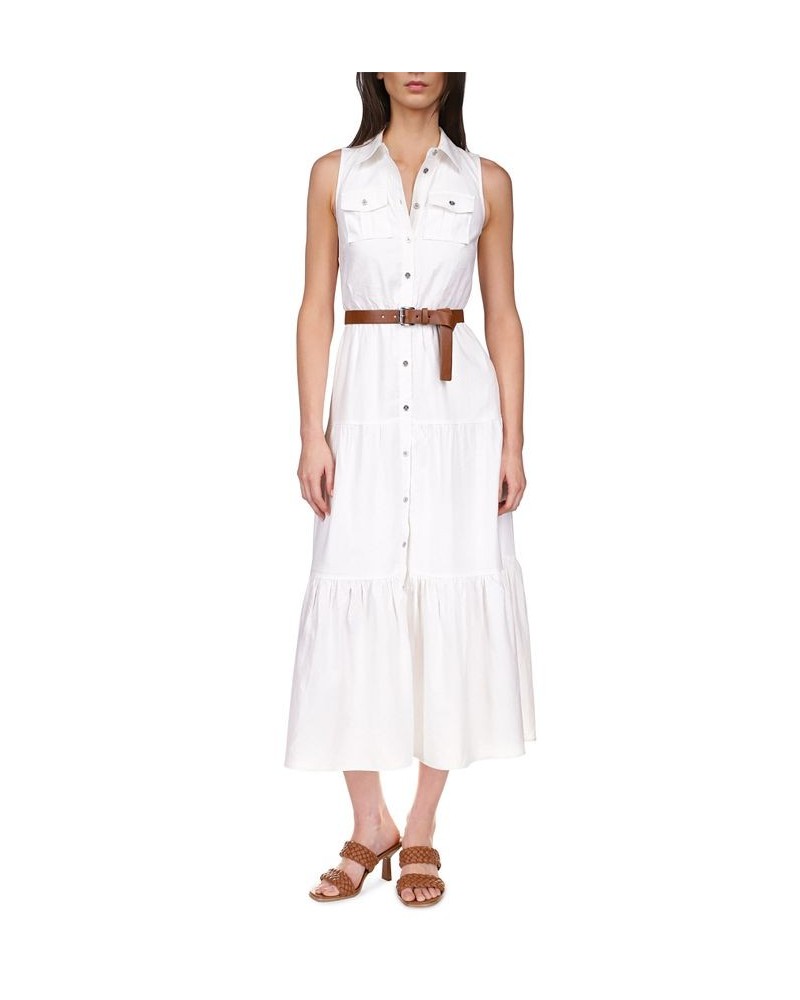 Petite Belted Tiered Sleeveless Maxi Dress White $69.70 Dresses