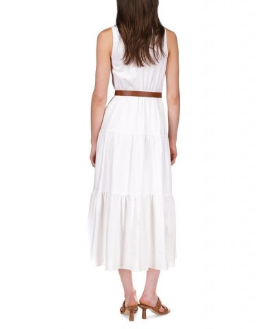 Petite Belted Tiered Sleeveless Maxi Dress White $69.70 Dresses