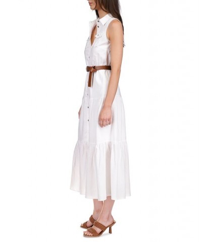 Petite Belted Tiered Sleeveless Maxi Dress White $69.70 Dresses