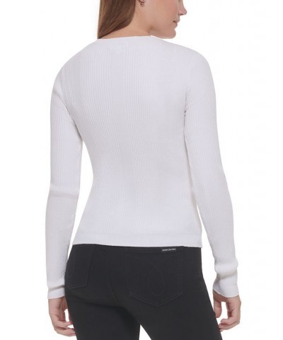 Women's Cotton Long-Sleeve Variegated-Rib Henley White $22.85 Tops