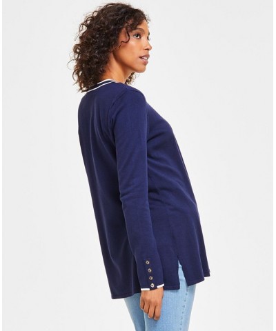 Women's Contrast-Trim Completer Cardigan Blue $20.59 Sweaters