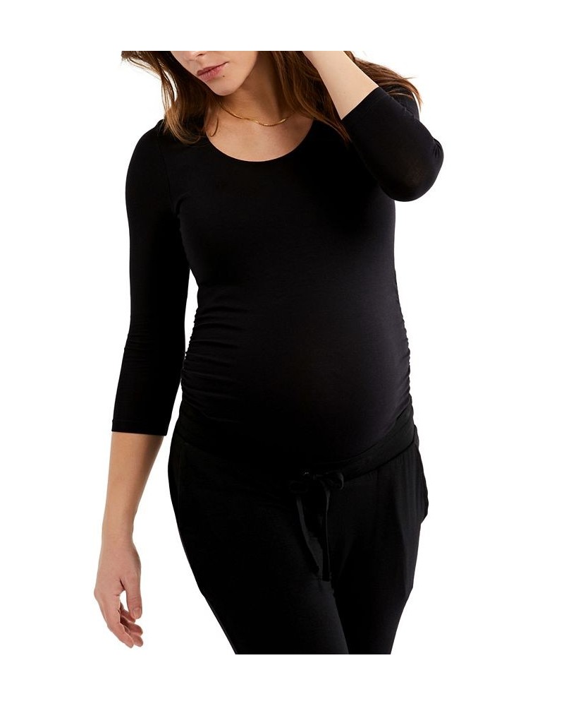 Luxe Side Ruched 3/4 Sleeve Maternity T Shirt Black $23.52 Tops