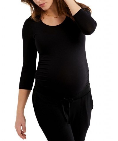 Luxe Side Ruched 3/4 Sleeve Maternity T Shirt Black $23.52 Tops