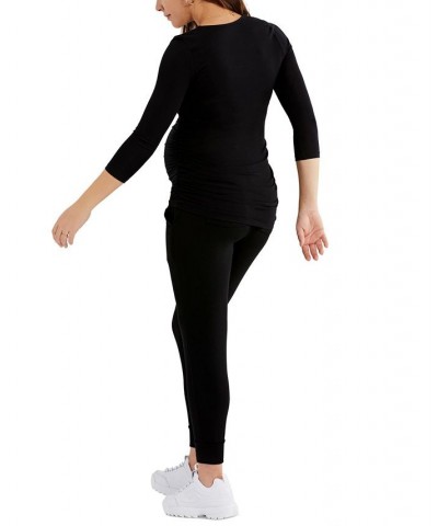 Luxe Side Ruched 3/4 Sleeve Maternity T Shirt Black $23.52 Tops