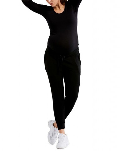 Luxe Side Ruched 3/4 Sleeve Maternity T Shirt Black $23.52 Tops