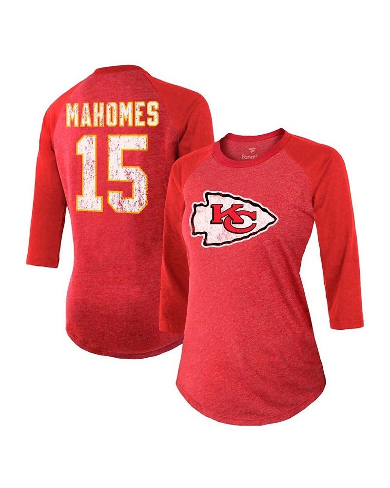 Women's Patrick Mahomes Red Kansas City Chiefs Player Name Number Raglan Tri-Blend 3/4 Sleeve T-shirt Red $24.00 Tops