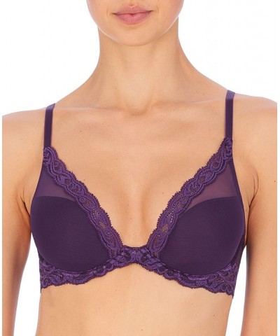 Feathers Contour Plunge Lace-Trim Bra 730023 Purple $23.41 Bras