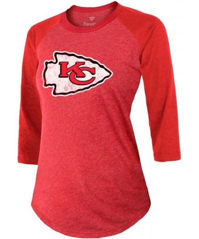 Women's Patrick Mahomes Red Kansas City Chiefs Player Name Number Raglan Tri-Blend 3/4 Sleeve T-shirt Red $24.00 Tops