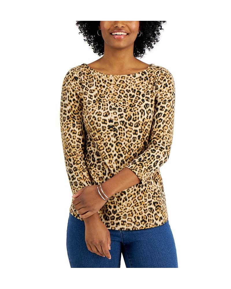 Leopard Print 3/4-Sleeve Top Sedona Dust Cmb $13.49 Tops