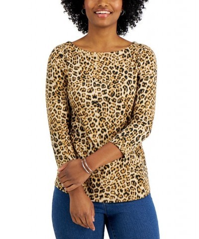 Leopard Print 3/4-Sleeve Top Sedona Dust Cmb $13.49 Tops