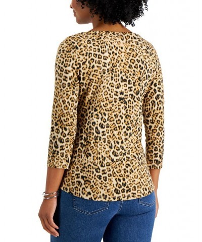 Leopard Print 3/4-Sleeve Top Sedona Dust Cmb $13.49 Tops