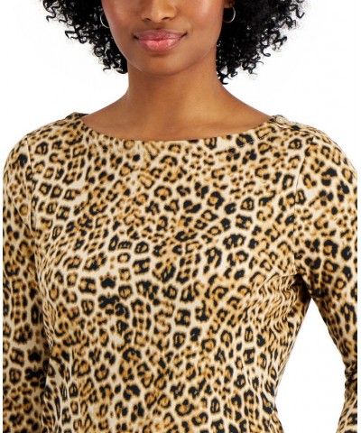 Leopard Print 3/4-Sleeve Top Sedona Dust Cmb $13.49 Tops