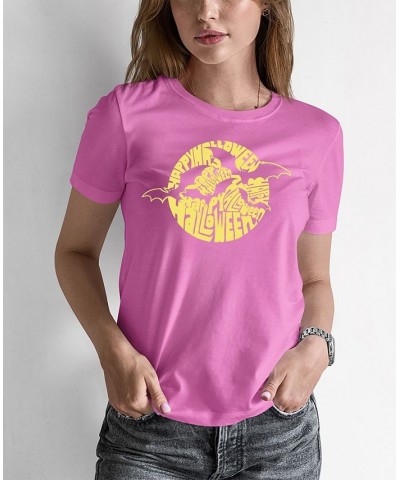 Women's Halloween Bats Word Art T-shirt Pink $17.84 Tops