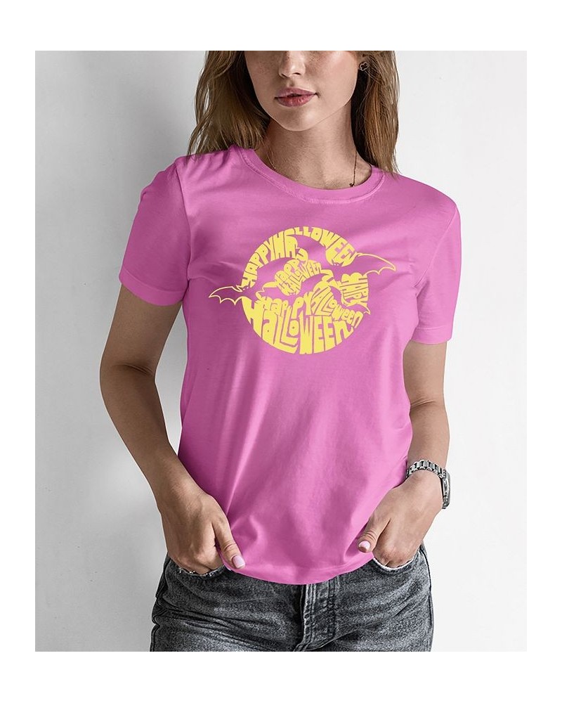 Women's Halloween Bats Word Art T-shirt Pink $17.84 Tops