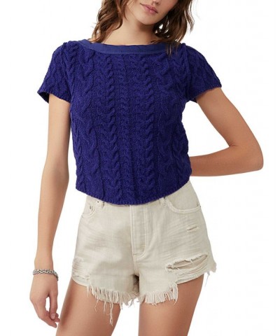 Women's Cable-Knit Baby Sweater T-Shirt Blue $43.12 Sweaters