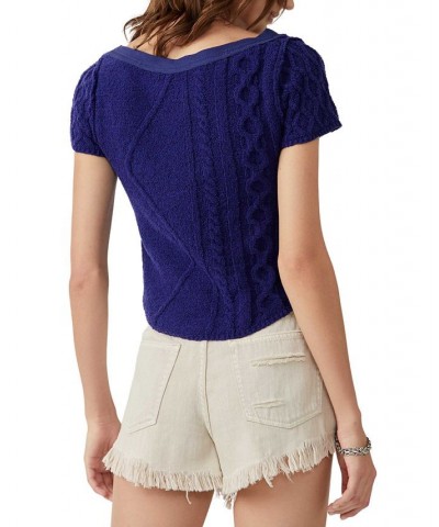 Women's Cable-Knit Baby Sweater T-Shirt Blue $43.12 Sweaters