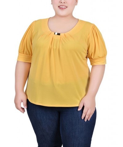 Plus Size Short Balloon Sleeve Top with Hardware Samoan Sun $11.04 Tops