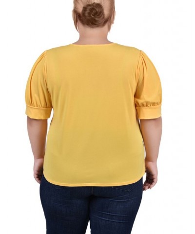 Plus Size Short Balloon Sleeve Top with Hardware Samoan Sun $11.04 Tops