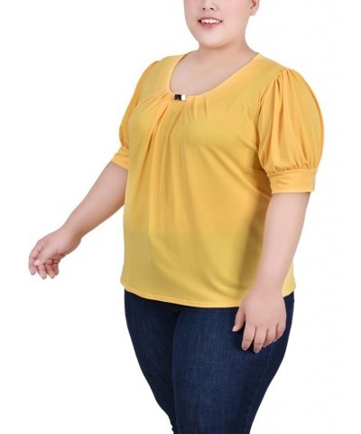 Plus Size Short Balloon Sleeve Top with Hardware Samoan Sun $11.04 Tops