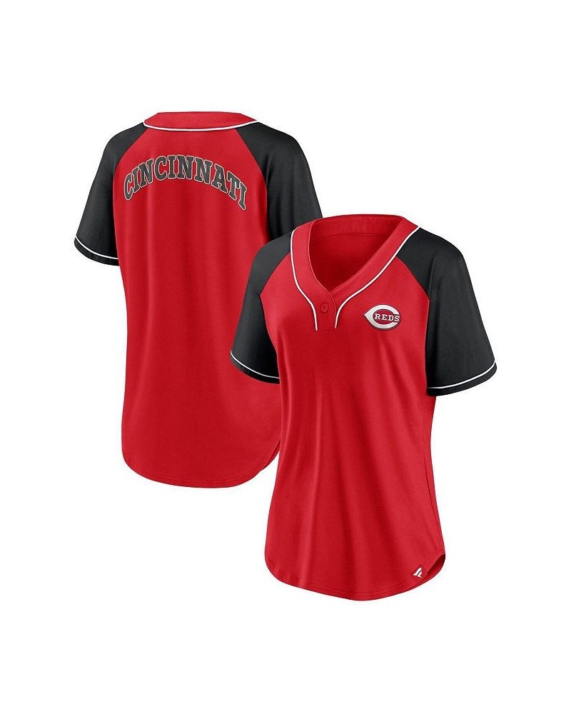 Women's Branded Red Cincinnati Reds Ultimate Style Raglan V-Neck T-shirt Red $31.50 Tops