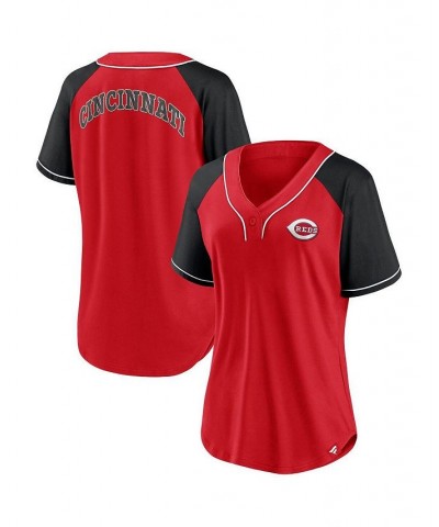 Women's Branded Red Cincinnati Reds Ultimate Style Raglan V-Neck T-shirt Red $31.50 Tops