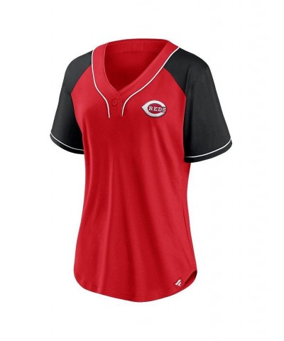 Women's Branded Red Cincinnati Reds Ultimate Style Raglan V-Neck T-shirt Red $31.50 Tops