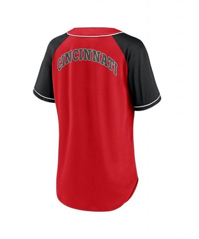 Women's Branded Red Cincinnati Reds Ultimate Style Raglan V-Neck T-shirt Red $31.50 Tops