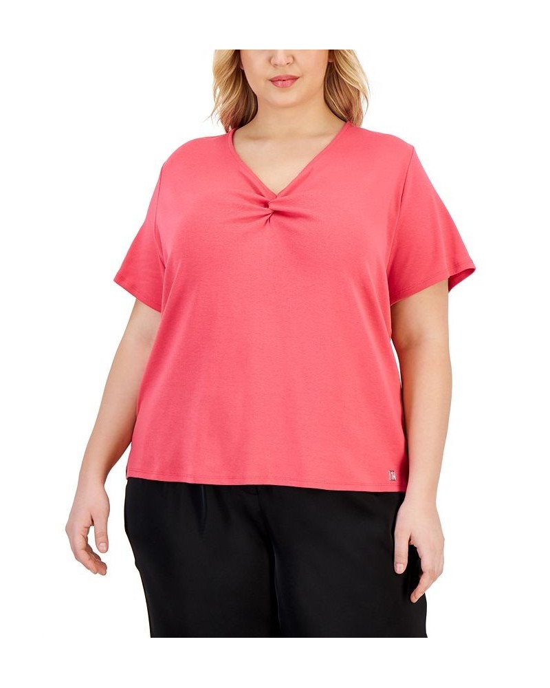 Plus Size V-Neck Short-Sleeve Top Pink $23.82 Tops