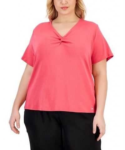 Plus Size V-Neck Short-Sleeve Top Pink $23.82 Tops