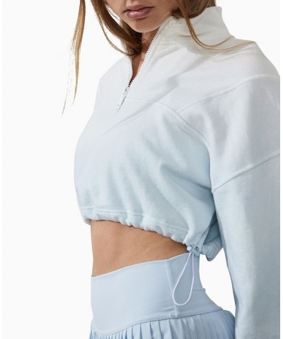 Women's Half Zip Crop Sweatshirt Blue $26.99 Sweatshirts