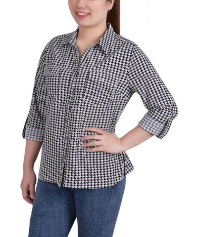 Women's 3/4 Roll Tab Shirt with Pockets Doeskin, Black Herringbone $16.32 Tops