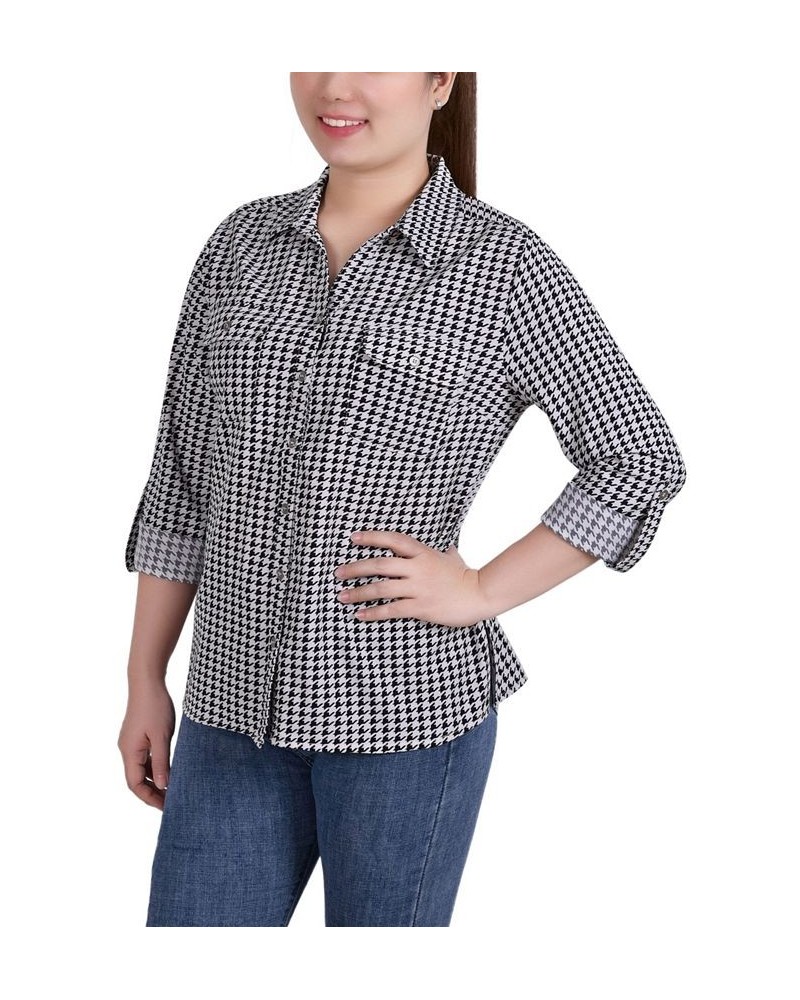 Women's 3/4 Roll Tab Shirt with Pockets Doeskin, Black Herringbone $16.32 Tops