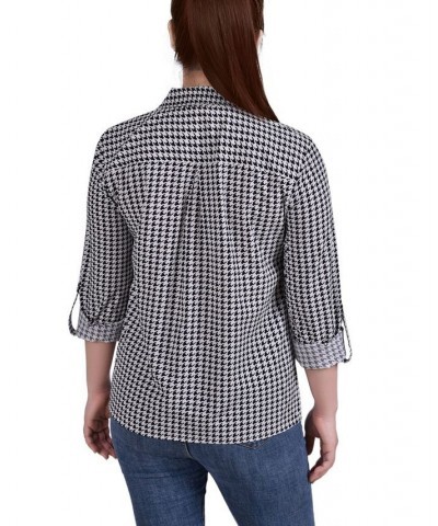 Women's 3/4 Roll Tab Shirt with Pockets Doeskin, Black Herringbone $16.32 Tops