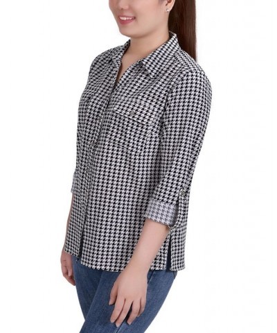 Women's 3/4 Roll Tab Shirt with Pockets Doeskin, Black Herringbone $16.32 Tops