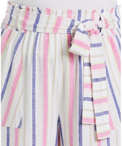 Plus Size Stripe Wide Leg Linen Blend Paper Bag Pants White $48.51 Pants