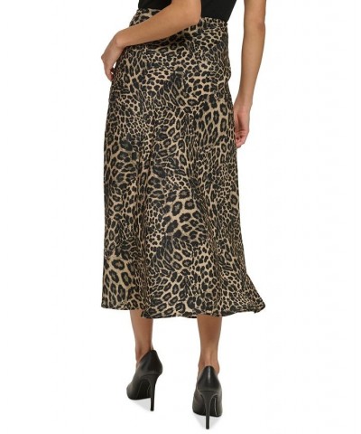 Women's Printed Ruched Satin Skirt Brown $27.52 Skirts