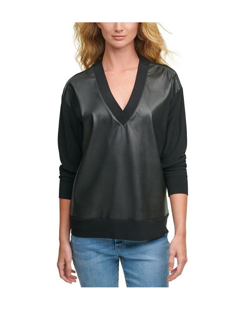 Faux-Leather Front Sweatshirt Black $31.70 Sweatshirts