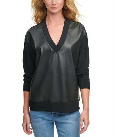 Faux-Leather Front Sweatshirt Black $31.70 Sweatshirts