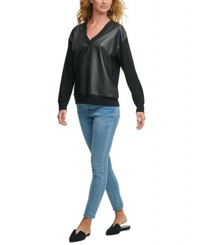 Faux-Leather Front Sweatshirt Black $31.70 Sweatshirts