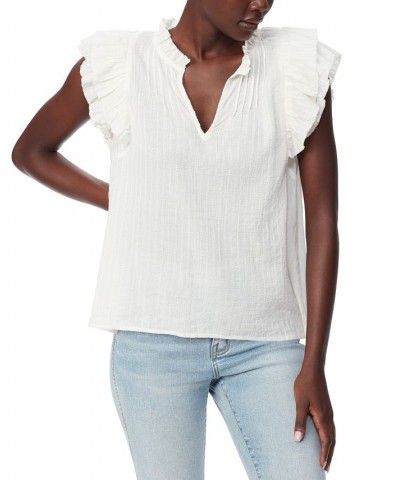 Women's Printed Rey Cotton Pleat-Sleeve Top White $37.38 Tops