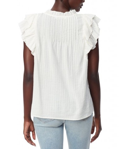 Women's Printed Rey Cotton Pleat-Sleeve Top White $37.38 Tops