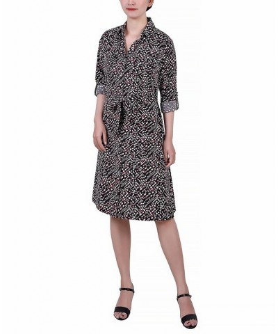 Petite Printed Long Sleeve Roll Tab Shirtdress Lilas Brushed Abstract $20.72 Dresses