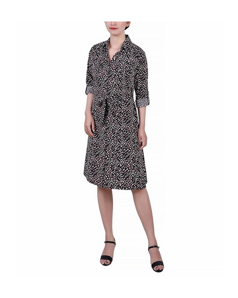 Petite Printed Long Sleeve Roll Tab Shirtdress Lilas Brushed Abstract $20.72 Dresses