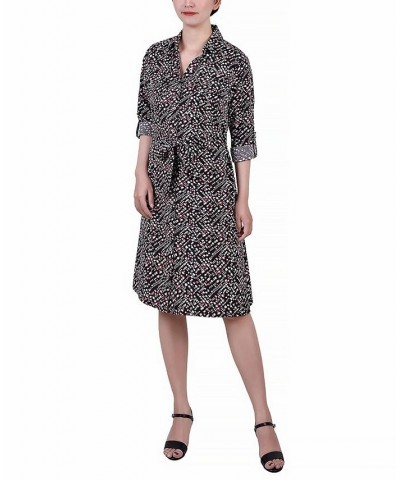 Petite Printed Long Sleeve Roll Tab Shirtdress Lilas Brushed Abstract $20.72 Dresses