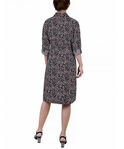 Petite Printed Long Sleeve Roll Tab Shirtdress Lilas Brushed Abstract $20.72 Dresses